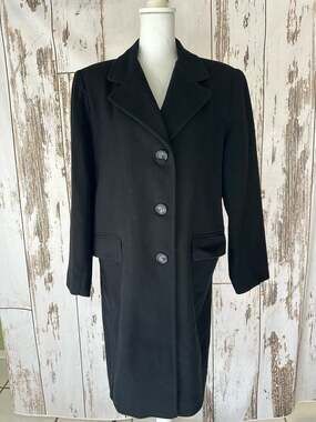 Vintage Dumas Black Cashmere Blend Overcoat Long Coat Size 14